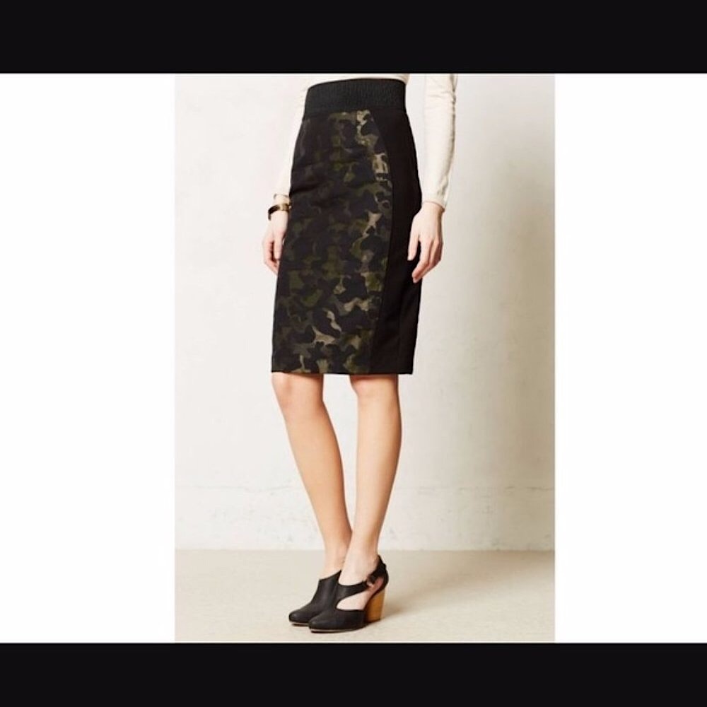 NWT! Philosophy Black & Green Camouflage Print Shimmer Stretch Pencil Skirt, 4 - Picture 3 of 11